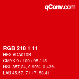 颜色代码: RGB 218 1 11 | qconv.com