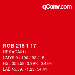 カラーコード: RGB 218 1 17 | qconv.com