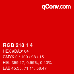 Color code: RGB 218 1 4 | qconv.com