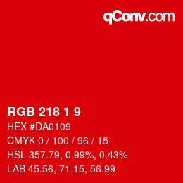 カラーコード: RGB 218 1 9 | qconv.com