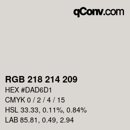 颜色代码: RGB 218 214 209 | qconv.com