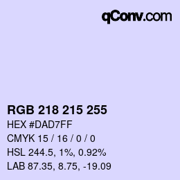 Color code: RGB 218 215 255 | qconv.com