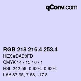 カラーコード: RGB 218 216.4 253.4 | qconv.com