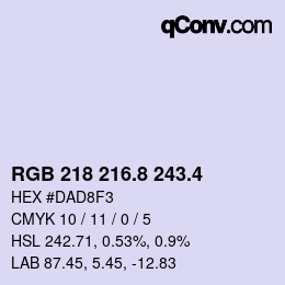 カラーコード: RGB 218 216.8 243.4 | qconv.com