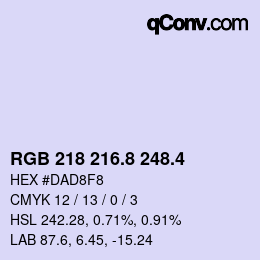 カラーコード: RGB 218 216.8 248.4 | qconv.com
