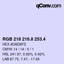 カラーコード: RGB 218 216.8 253.4 | qconv.com