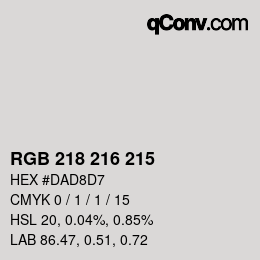 カラーコード: RGB 218 216 215 | qconv.com