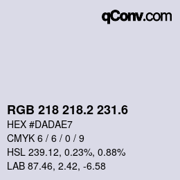カラーコード: RGB 218 218.2 231.6 | qconv.com