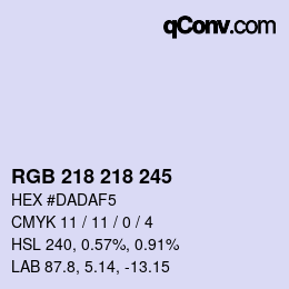 Color code: RGB 218 218 245 | qconv.com