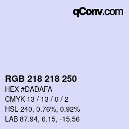 Color code: RGB 218 218 250 | qconv.com