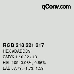 Farbcode: RGB 218 221 217 | qconv.com