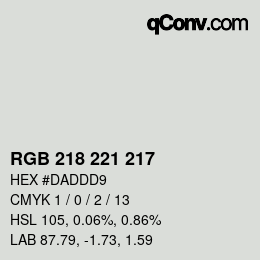 Color code: RGB 218 221 217 | qconv.com