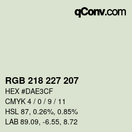 カラーコード: RGB 218 227 207 | qconv.com