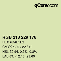 Color code: RGB 218 229 178 | qconv.com