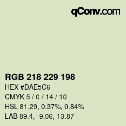Color code: RGB 218 229 198 | qconv.com