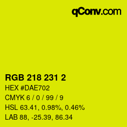 カラーコード: RGB 218 231 2 | qconv.com