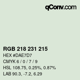 カラーコード: RGB 218 231 215 | qconv.com