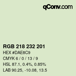 Color code: RGB 218 232 201 | qconv.com