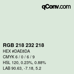 Color code: RGB 218 232 218 | qconv.com