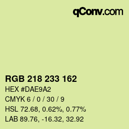 Color code: RGB 218 233 162 | qconv.com