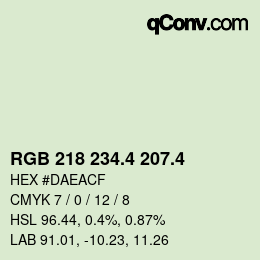 カラーコード: RGB 218 234.4 207.4 | qconv.com