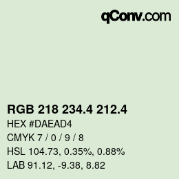 カラーコード: RGB 218 234.4 212.4 | qconv.com