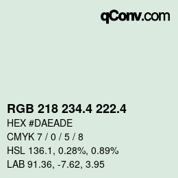 カラーコード: RGB 218 234.4 222.4 | qconv.com