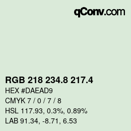 カラーコード: RGB 218 234.8 217.4 | qconv.com