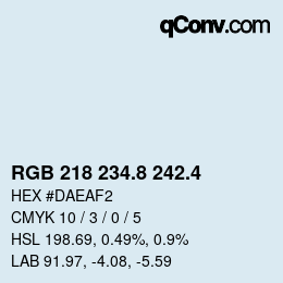カラーコード: RGB 218 234.8 242.4 | qconv.com