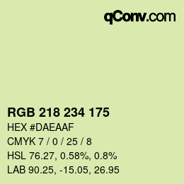カラーコード: RGB 218 234 175 | qconv.com