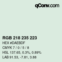 カラーコード: RGB 218 235 223 | qconv.com
