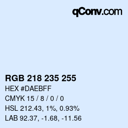 カラーコード: RGB 218 235 255 | qconv.com