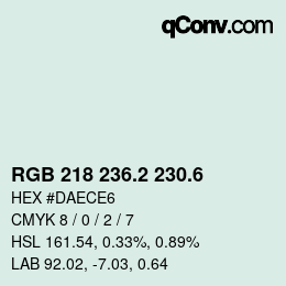 カラーコード: RGB 218 236.2 230.6 | qconv.com