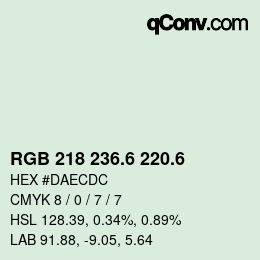 カラーコード: RGB 218 236.6 220.6 | qconv.com