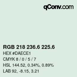 カラーコード: RGB 218 236.6 225.6 | qconv.com