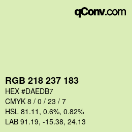 Color code: RGB 218 237 183 | qconv.com