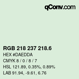 カラーコード: RGB 218 237 218.6 | qconv.com