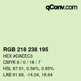 カラーコード: RGB 218 238 195 | qconv.com