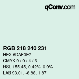 Código de color: RGB 218 240 231 | qconv.com