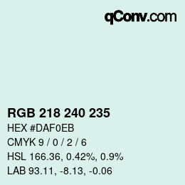 Color code: RGB 218 240 235 | qconv.com