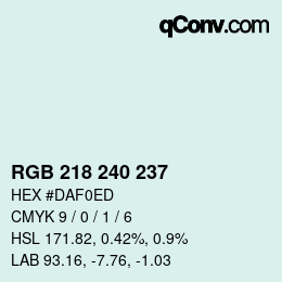 カラーコード: RGB 218 240 237 | qconv.com