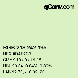 Color code: RGB 218 242 195 | qconv.com