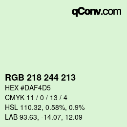 Color code: RGB 218 244 213 | qconv.com