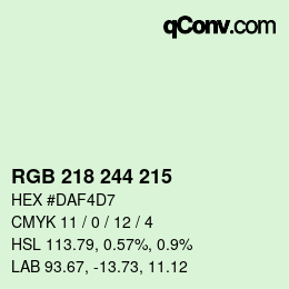 Color code: RGB 218 244 215 | qconv.com