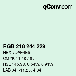カラーコード: RGB 218 244 229 | qconv.com