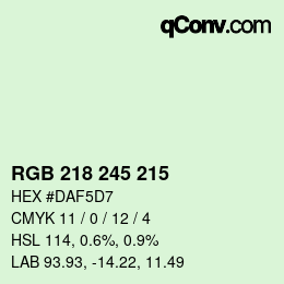 Color code: RGB 218 245 215 | qconv.com