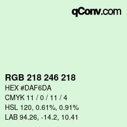 Color code: RGB 218 246 218 | qconv.com