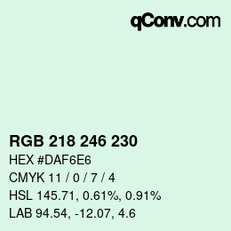 Farbcode: RGB 218 246 230 | qconv.com
