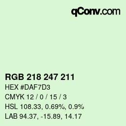 カラーコード: RGB 218 247 211 | qconv.com