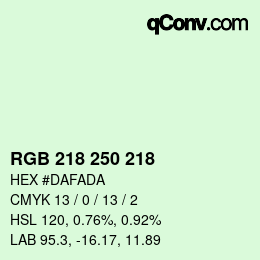 Color code: RGB 218 250 218 | qconv.com